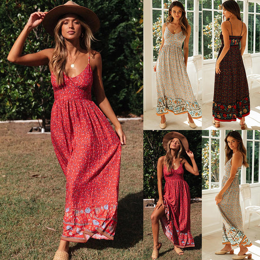 Bohemian Beach Dress Summer Rayon Viscose Ladies Fashion Flower Printed Vestidos Clothing Women Vintage Boho Floral Casual Dress